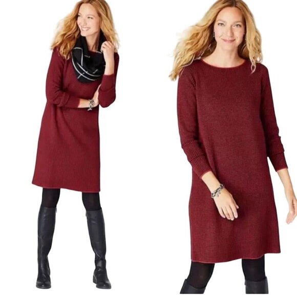 J. Jill Red Black Houndstooth Long Sleeve Relaxed  Fit Sweater Dress Size M - Picture 4 of 9